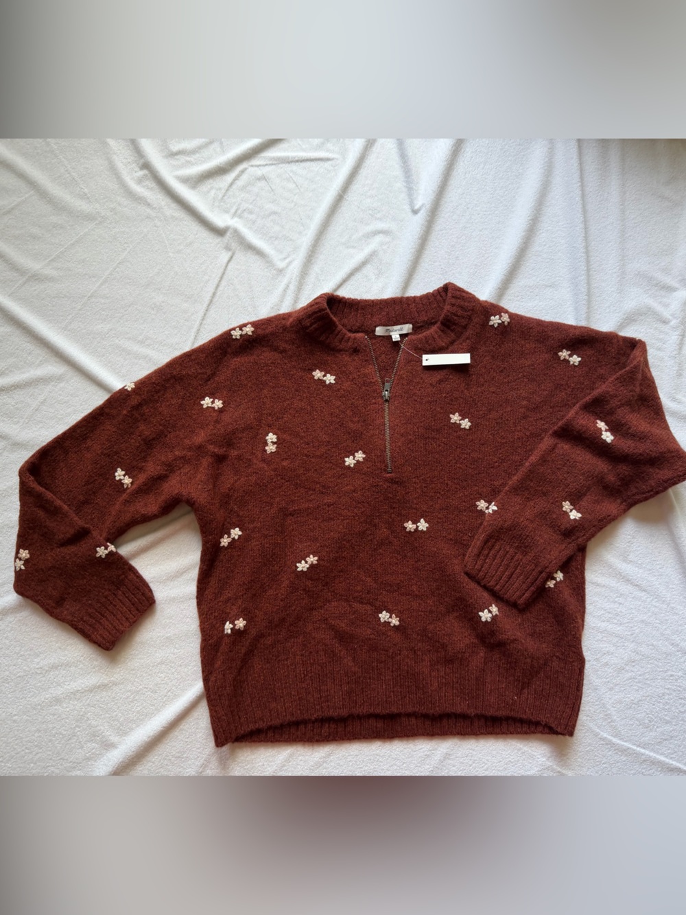 Madewell Floral Half-Zip Sweater